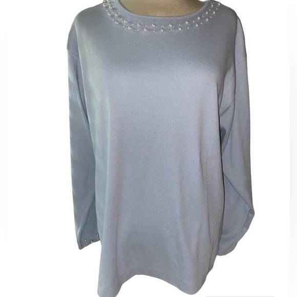 Max and Diane blouse pearl embellishment neckline/cuffs long sleeve size large - Picture 1 of 8
